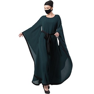 Designer kaftan with umbrella like sleeves- Bottle Green